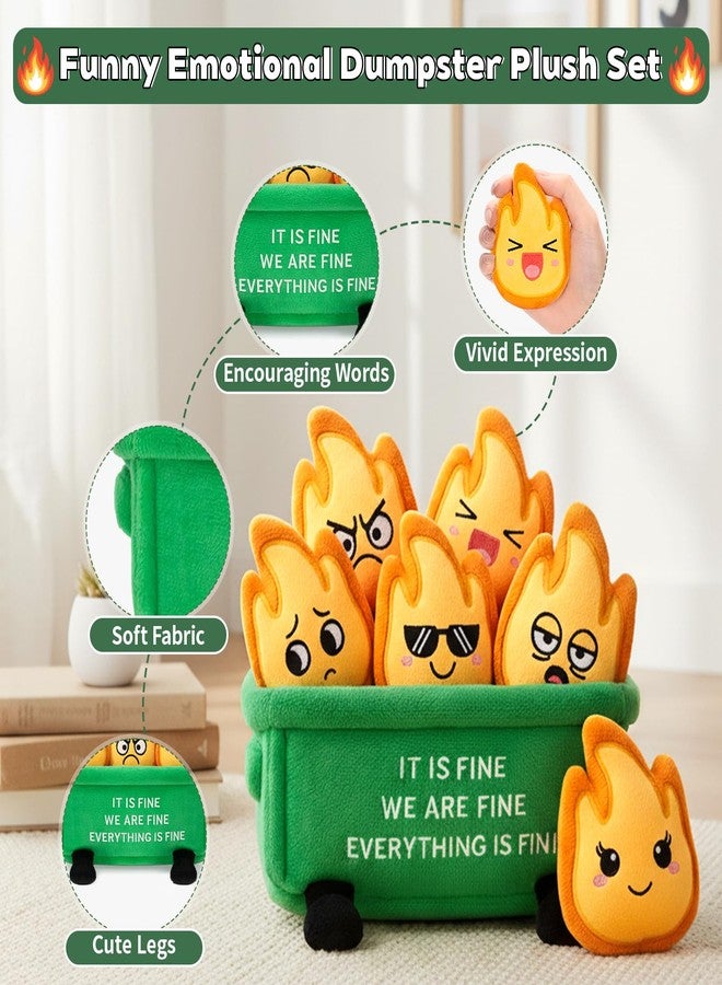 Dalycro Emotional Dumpster Plush - Funny Dumpster Desk Accessories with 6 Fire Plushies, Cute Stuffed Doll Gift for Women Coworkers Office Decor (Green) - Image 3